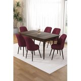 Hanah home trpezarijski set Pir, sto i 6 stolica, ploča u dekoru drveta Baroque, bordo tkanina Babyface | Eponuda.com