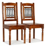 In blagovaonske stolice od masivnog drva s obradom od šišama 2 kom klasične
