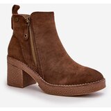 Boto Lined Women's Boots with Block Heel in Faux Suede Dark Brown Velarilla | Shoptok.si