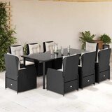  9-dijelni vrtni blagovaonski set s jastucima crni od poliratana Crna 200 x 100 x 74 cm | shoptok.hr
