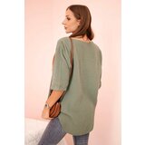Kesi Włoski Women's muslin shirt with a button khaki | shoptok.hr