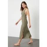 Trendyol Khaki Midi Woven Back Low-cut Beach Dress