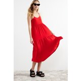 Trendyol Red Skirt Flounce Relaxed Cut Strap Midi Woven Dress Cene