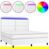  Krevet box spring s madracem LED bijeli 160x200 cm umjetna koža | shoptok.hr