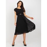Fashion Hunters Black pleated dress with a round neckline | shoptok.hr