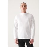 Avva Men's White Ultrasoft High Collar Long Sleeve Cotton Slim Fit Slim Fit T-shirt cene