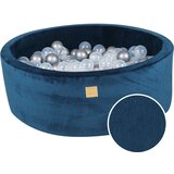 MeowBaby Round Ball Pit z žogicami 7cm za otroka, 90x30cm/200 žogic, Corduroy žamet, morsko modra: prozorna, srebrna, (20800774) | Shoptok.si