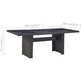  Vrtni blagovaonski stol crni 200x100x74 cm staklo i poliratan | shoptok.hr