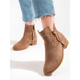 VINCEZA spring openwork ankle boots beige