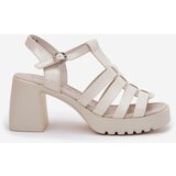 VINCEZA Lacquered Leather Women's Sandals On A Heel Light Beige 66621 | Shoptok.si