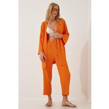 Happiness İstanbul Women's Orange Kimono Pants Knit Set Cene