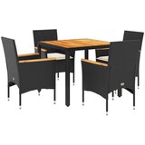  5-dijelna vrtna blagovaonski set s jastucima poliratan i bagrem Crna 90 x 90 x 75 cm | shoptok.hr