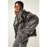 Happiness İstanbul Gray Premium Wide Collar Faux Fur Jacket cene