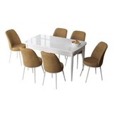 Hanah home zen - white, cappuccino whitecappuccino extendable dining table & chairs set (7 pieces) | Eponuda.com