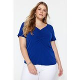 Trendyol Curve Sax Gathered Short Sleeve Knitted Blouse | Shoptok.si