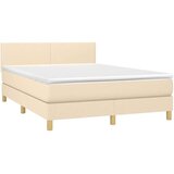 vidaXL Box spring postelja z vzmetnico krem 140x190 cm blago | Shoptok.si