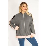 Şans Women's Plus Size Gray Front Zippered Kangaroo Pocket Sweatshirt Coat Cene