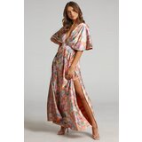 Madmext Orange Patterned Long Dress With Slit Detail | Shoptok.si