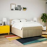 vidaXL Box spring postelja z vzmetnico krem 140x200 cm blago | Shoptok.si