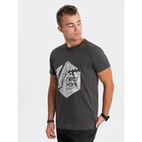 Ombre Men's cotton t-shirt with map motif print - graphite Cene