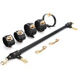 SuperLove Luxury Leather Spreader Bar with Leather Cuffs & Collar Black Cene