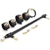 Luxury Leather Spreader Bar with Leather Cuffs & Collar Black
