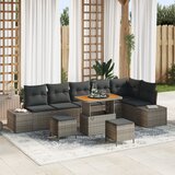 vidaXL 9-delni vrtni sofa set s blazinami sive poli ratan akacije | Shoptok.si