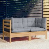 Maison Chic Vrtni kavč - Zunanji kavč dvosed s sivimi blazinami trdna borovina, (22041880) | Shoptok.si