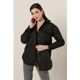 By Saygı Pockets with Snap Fastener, Checkered Patterned Quilted Coat Black Cene