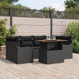 vidaXL 7-delni vrtni kavč set z blazinami črno poli ratan akacija | Shoptok.si