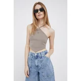 Calvin Klein Jeans Pamučni top boja: smeđa, cold shoulder