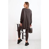Polski Women's cotton set sweatshirt and leggings with the inscription Minimal brown | Shoptok.si