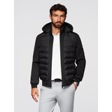 Ombre Quilted bomber jacket with hood and knitted sleeves - black Cijene