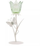 Widdop & Co. Hestia - Svećnjak - Hestia, Green Flower And Butterflies On Matte Off White Base Cene