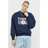 Tommy Jeans Bombažen pulover moška, mornarsko modra barva