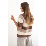 Kesi Włoski Women's striped short-sleeve sweater made of wool beige + brown | ePonuda.com