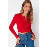 Trendyol Red Zipper Detailed Knitwear Cardigan Cene