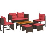 vidaXL Vrtna sedežna garnitura 6 pcs Rjava in rdeča poli ratan, (5000145261) | Shoptok.si