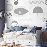  Foto tapeta - Minimalist grey ocean - geometric fish in water for children 350x256 Vodootporna | shoptok.hr