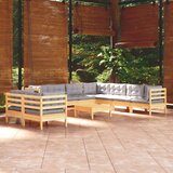 The Living Store Vrtna sedežna garnitura 10-delna s sivimi blazinami borovina - Vrtna Sedežna Garnitura, (21472862) | Shoptok.si