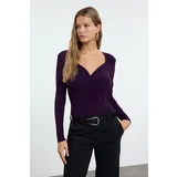 Trendyol Plum Padded Drape Detailed Fitted Flexible Snap Fastener Knitted Body