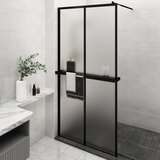 vidaXL Pregrada za tuš s polico črna 118x190 cm ESG steklo in aluminij | Shoptok.si