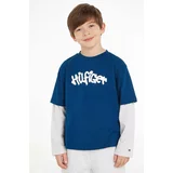 Tommy Hilfiger Otroška bombažna majica z dolgimi rokavi mornarsko modra barva