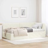 vidaXL Kotna postelja z vzmetnico z vzglavjem krema 90 x 190 cm Žamet | Shoptok.si