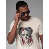 Ombre Men's cotton t-shirt with rock style print - cream | shoptok.hr