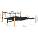 Kovina okvir za krevet crni od metala i masivne hrastovine 200x200 cm | shoptok.hr