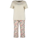 Trendyol Curve Plus Size Pajama Set - Ecru - Floral Cene