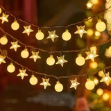 LED Girlanda 1.5 m (10 LED žarulja) USB – Zvijezde i kuglice - Bijela