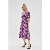 Marisse Patterned Fuchsia Dress With A Neckline | Shoptok.si