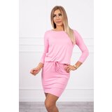 Kesi Viscose dress with a tie at the waist - light pink Cijene